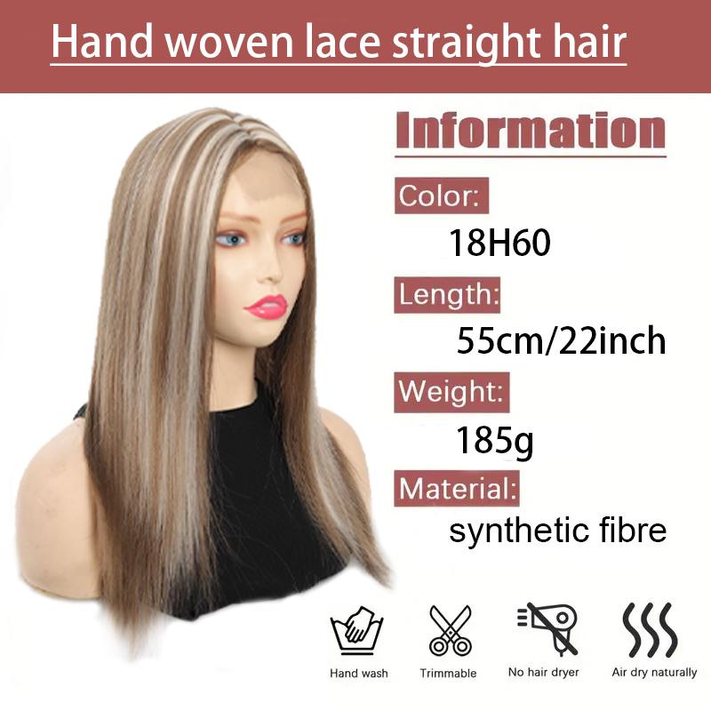 Handgewebte, synthetische Perücke aus Spitze in gemischten Farben mit geradem Stirnband für Frauen, einfach zu tragen für alltägliche Zusammenkünfte