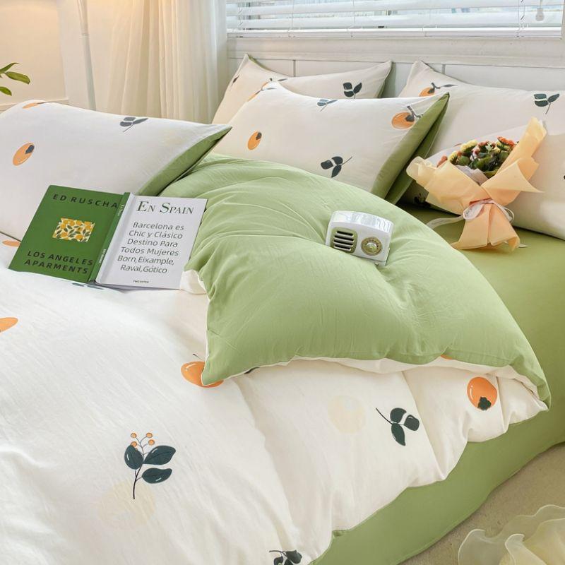 Light Luxury Class A Maternal Infant Grade Washed Cotton Linen 4-Pcs Quilt Cover Single Double Student Dormitory Bed Sheet 3-Pcs Bed Hat