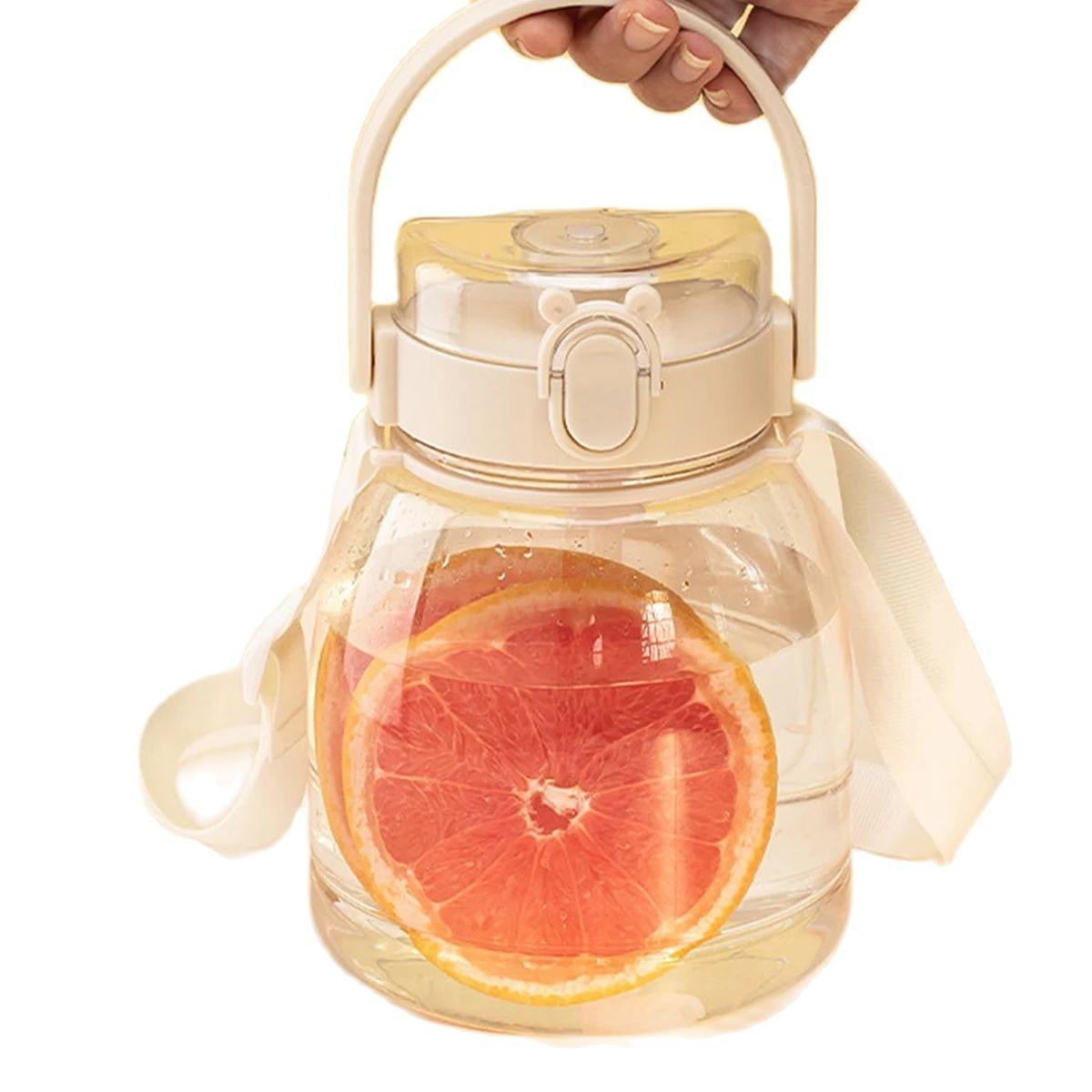 

1pc - Large capacity water bottle with straw and rope, suitable for outdoor activities, travel, fitness training 1000-1500ml белый