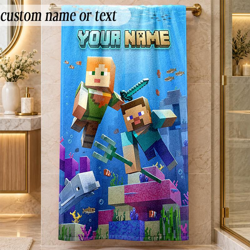Beach TowelMinecraft Custom Name Text Personalized Soft Towel for Beach Pool Indoor Home Decor Gift