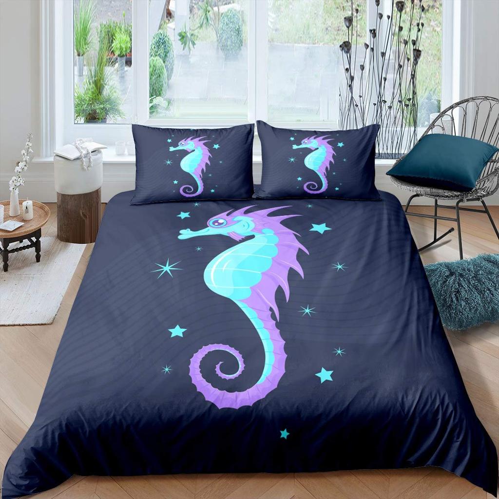 Seepferdchen Bettwäsche-Set für Kinder Jungen Teenager Mechanischer Seepferdchen Druck Bettbezug Tier Bettdeckenbezug Meeresleben Ozean Steppdeckenbezug
