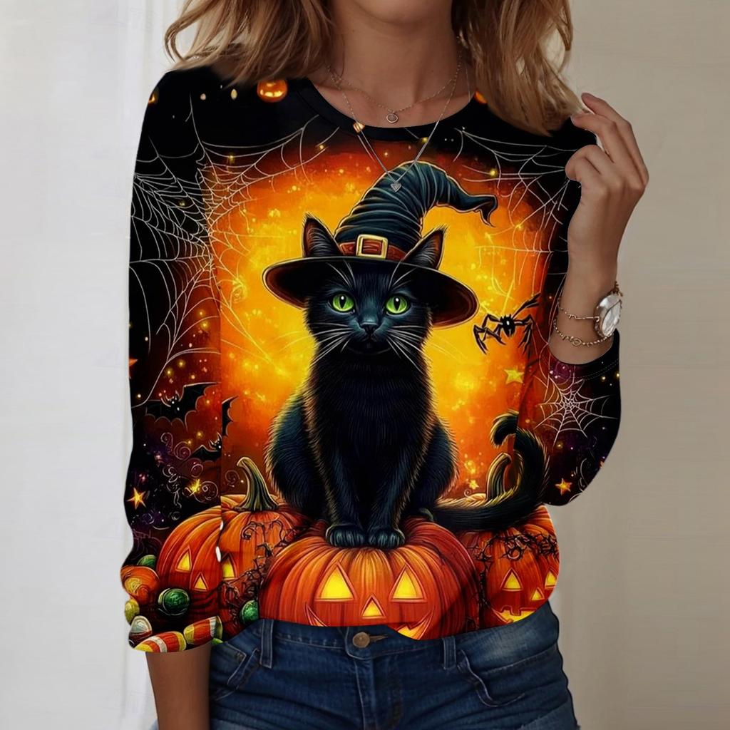 Women's Halloween Printed Round-neck Loose Long-sleeved Top