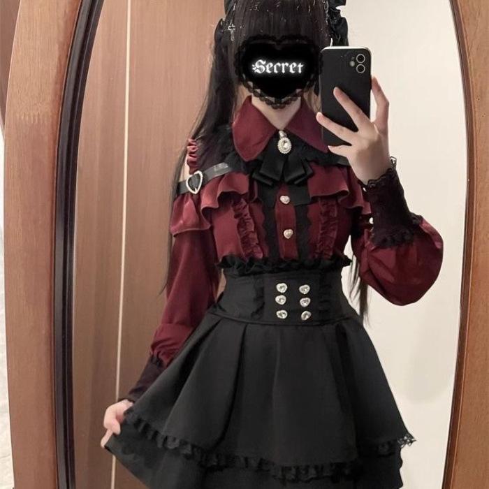 Sweetheart JK Uniform Two-Piece Set: Off-Shoulder Shirt + Skirt - Japanese Style for Spring & Autumn