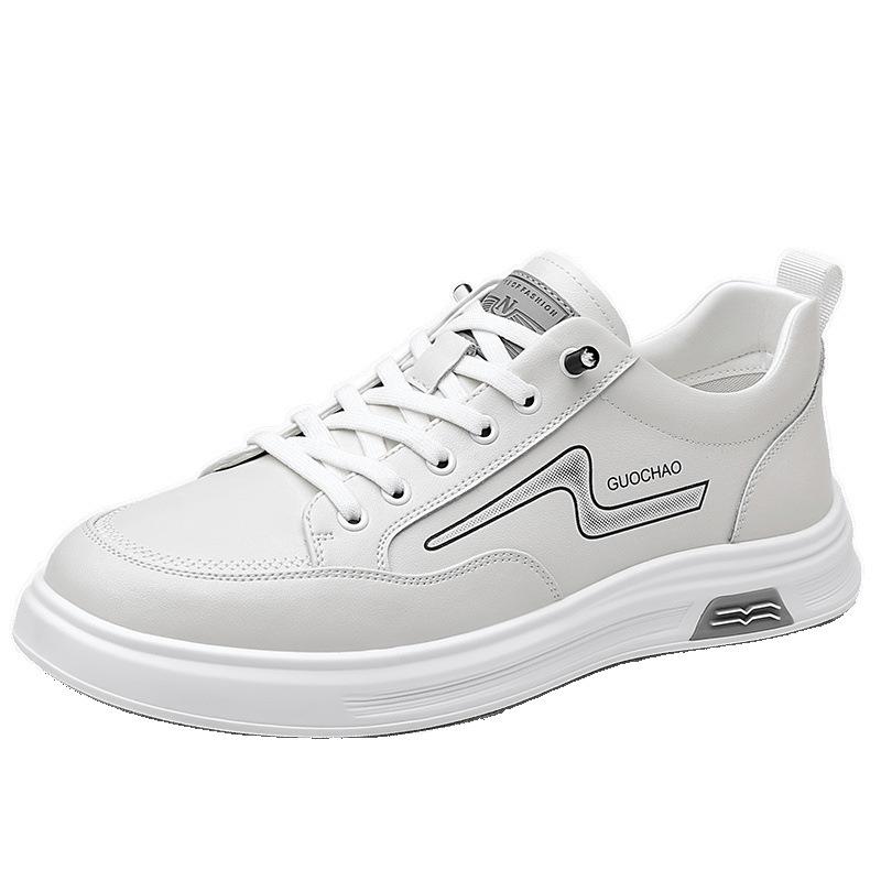 2025 New Men's White Shoes Versatile Trend Flat Shoes Leather Single Shoes Fashion Light Mouth Shoes Casual Shoes