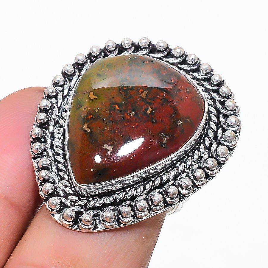 Natural Bloodstone Gemstone 925 Sterling Silver Jewelry Ring Size 8 Y1V69