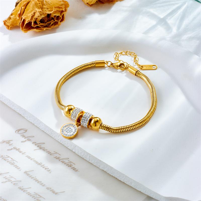 Gold Plated Snake Chain Bracelet with Zircon Charm