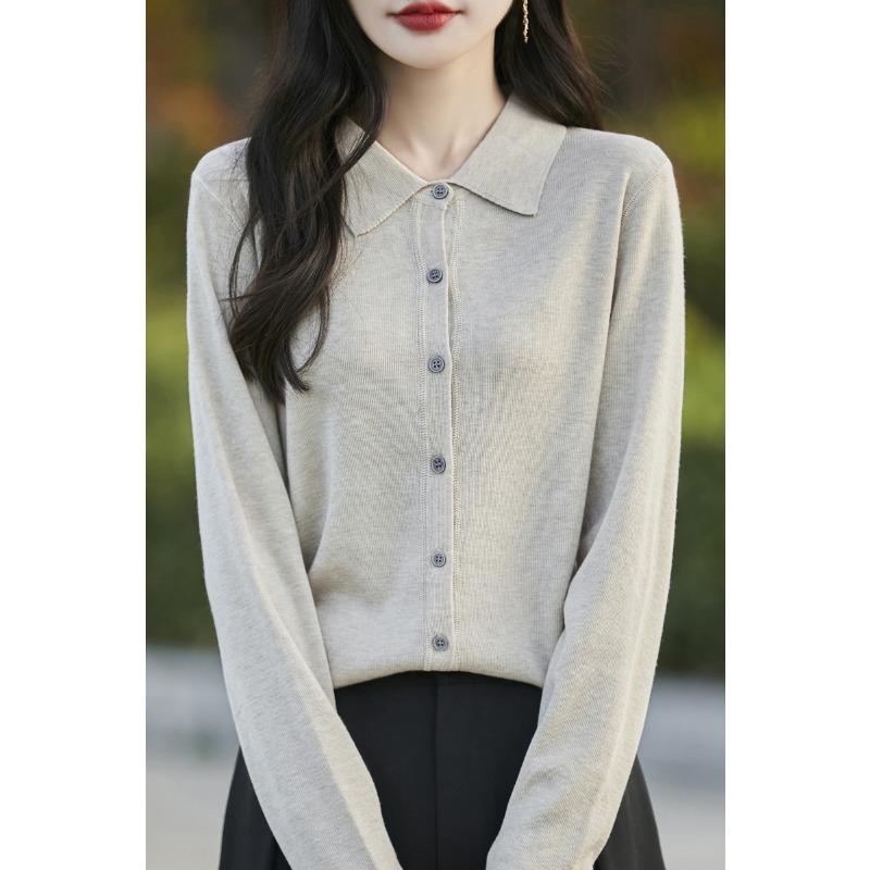 DAFIFY Women's Fashion Casual Fall Winter Solid Color Print Long Sleeve POLO Neck Sweaters