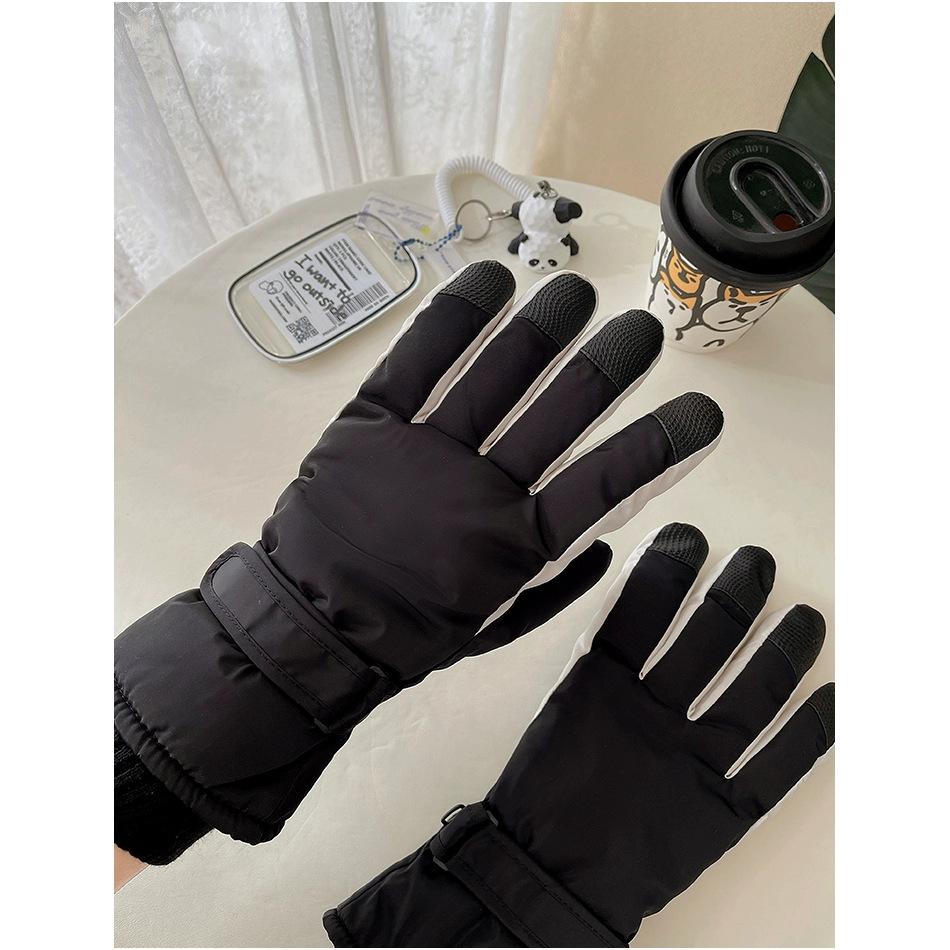 Cycling Gloves Women's Warm Thickened Velvet Anti-splashing Water Electric Vehicle Cold-proof Ski Gloves Women
