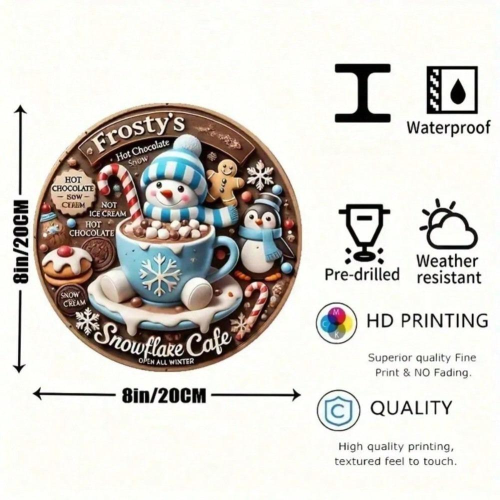 Winter Joy Cafe Metal Wall Art Frosty Snowflake Round Sign Home Decor Gift
