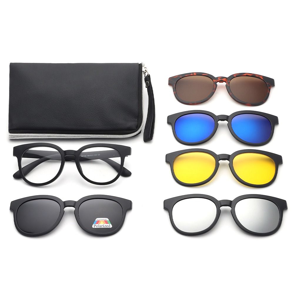 UV400 Protection Polarized Magnetic Clip On Sunglasses Cycling/Driving Sunglasses Set with Pouch 6 Iin 1 Clip Cycling Glasses