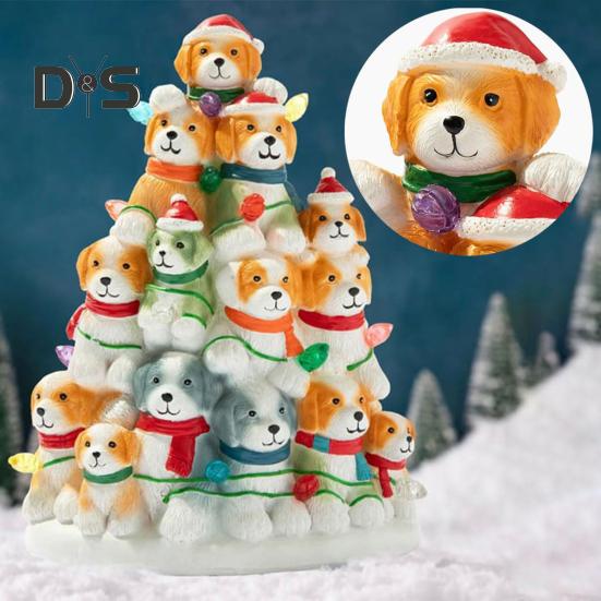 

Праздничные щенки, рождественская елка, ночник, ручная работа, смоляная форма дерева, собака, складывающаяся в стопку, украшение со светодиодными огнями для рождественского декора стола жёлтый