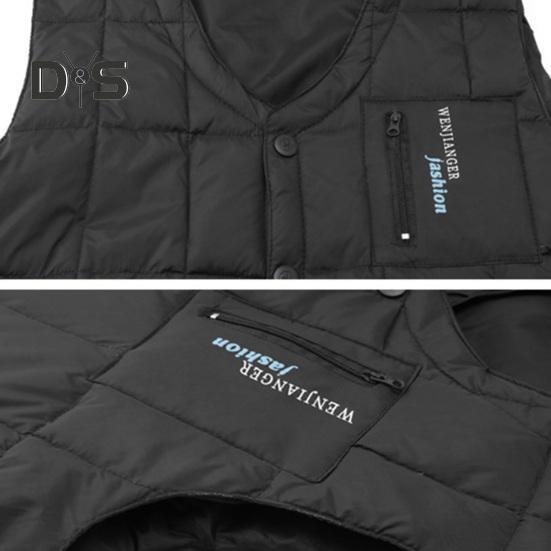 Men Waistcoat V-Neck Sleeveless Solid Color Single Breasted Vest Coat with Pockets Windproof Thickened Quilted Bottoming Vest Jacket