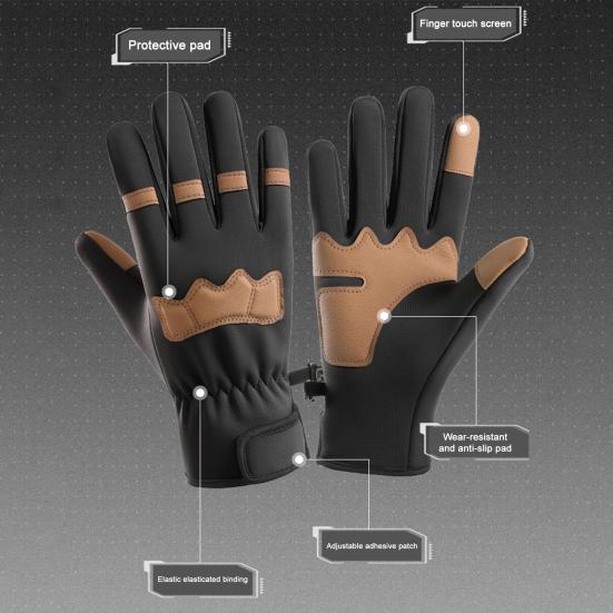 1 Pair Winter Gloves Patchwork Color Touch Screen Design Non-Slip Imitation Leather Palm Riding Gloves