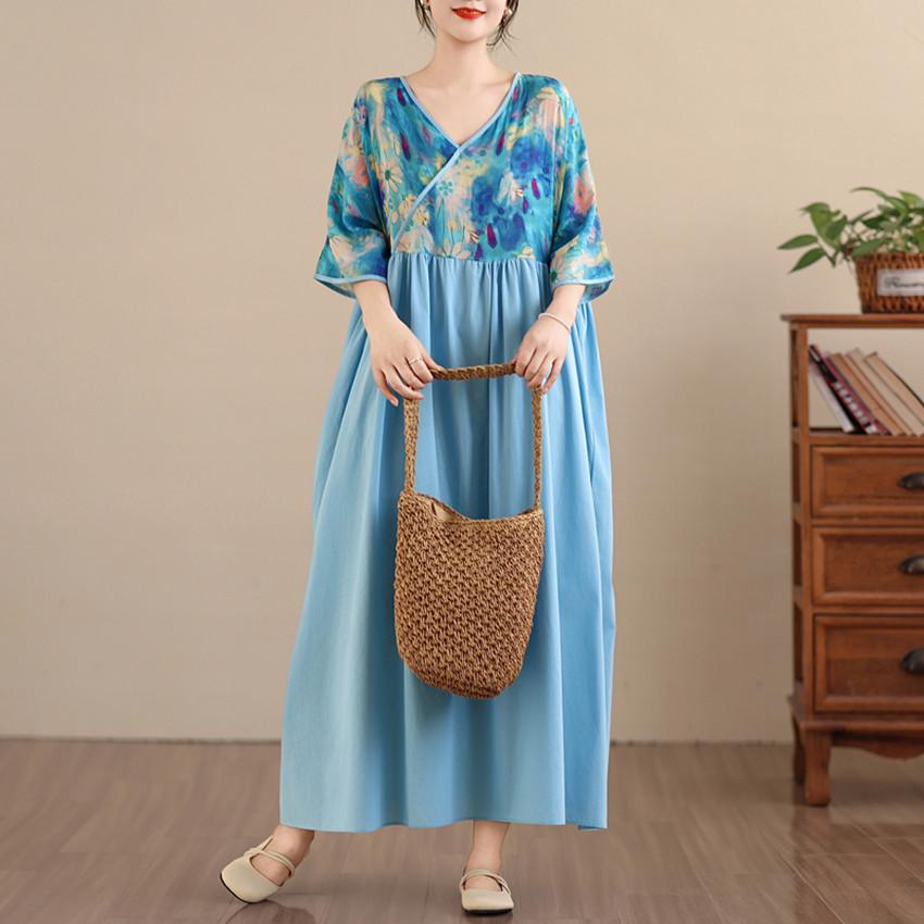 DIMANAF New 2026 Women Plus Size Summer Beach Lady Long Dress Loose Oversize Maxi Floral Print Fashion Cotton