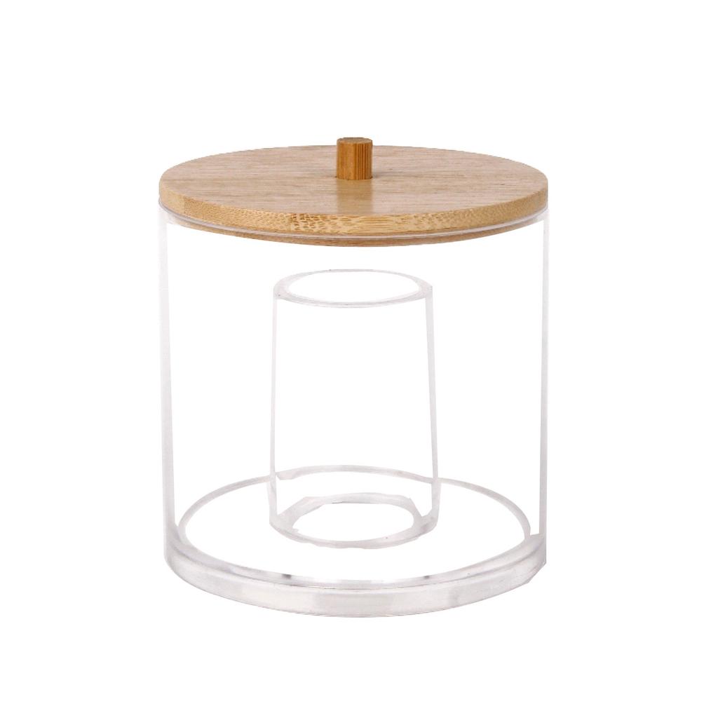 Transparent Acrylic Organizer Female Dresser Simple Dust Bamboo Cover Cylindrical Makeup Remover Cotton Storage Tube