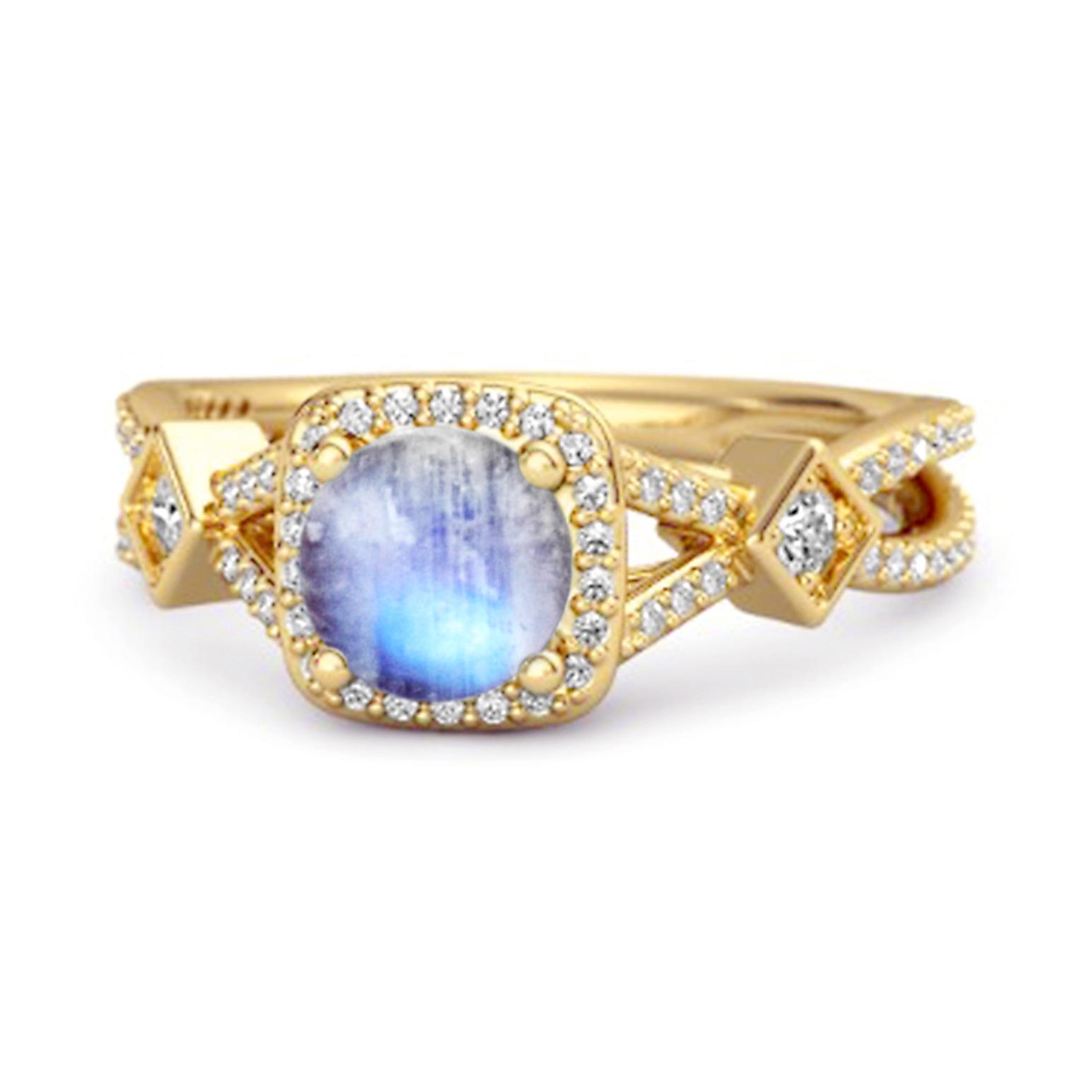 

Moonstone Vintage Halo Art Deco Ring - 925 Sterling Silver Gold Vermeil 8 жовтий/золотий