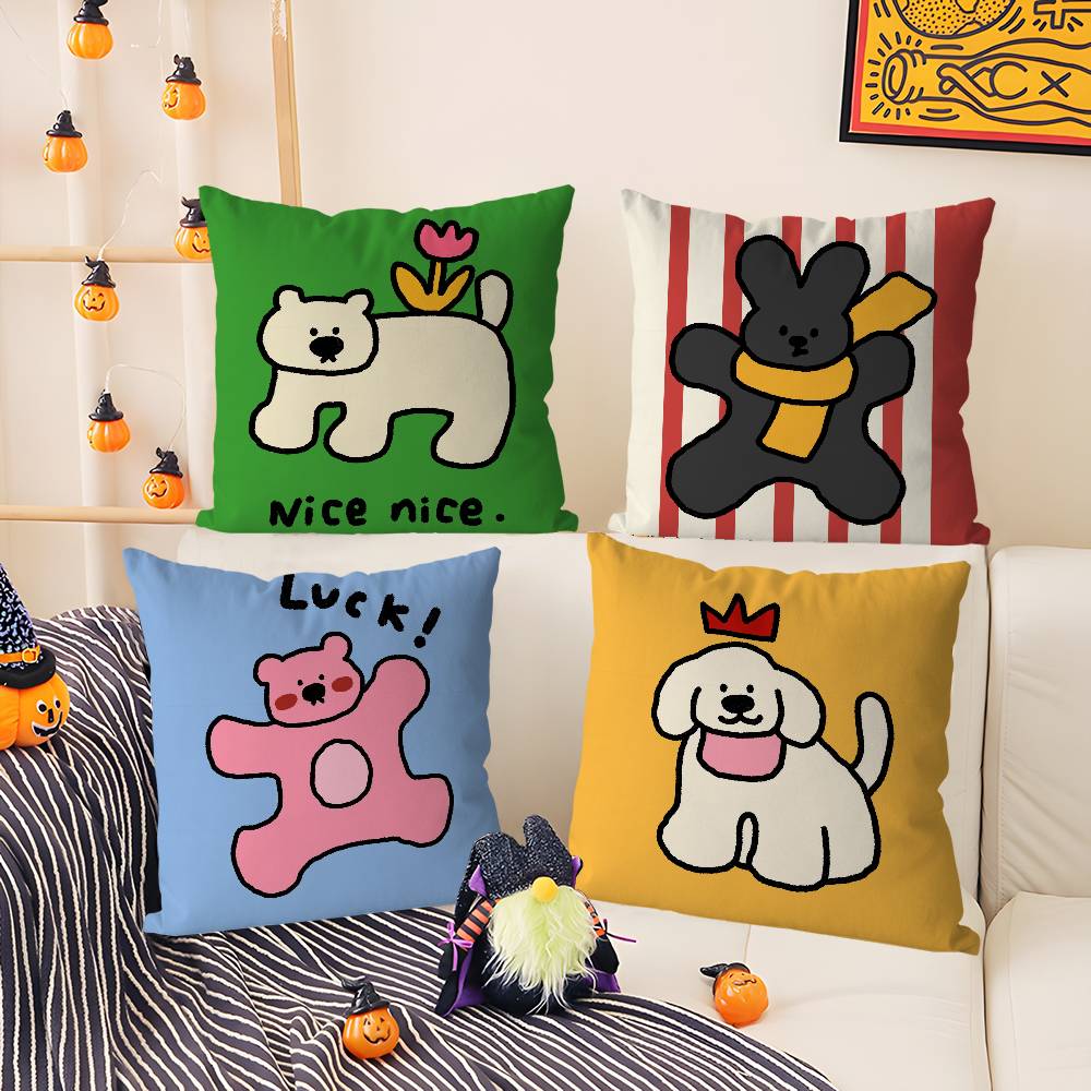 Pillow Case Happy Dog Home Dorm Chair Back Short Plush Double-Sided Printing Office Nap Time Cushion Cover