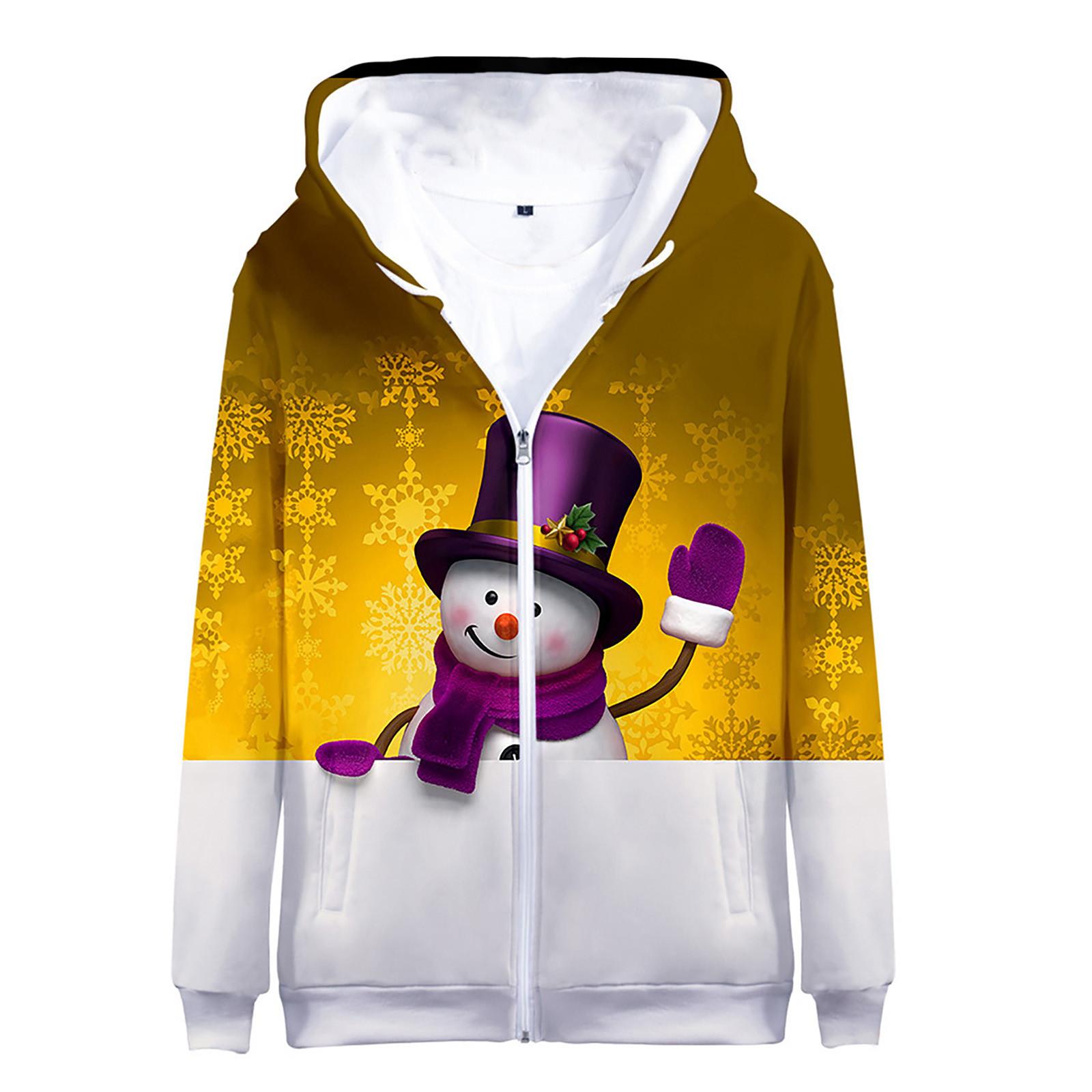 Мужская рождественская модная куртка с 3D принтом на молнии с капюшоном свободное повседневное праздничное пальто на молнии XXL жёлтый 2576₽