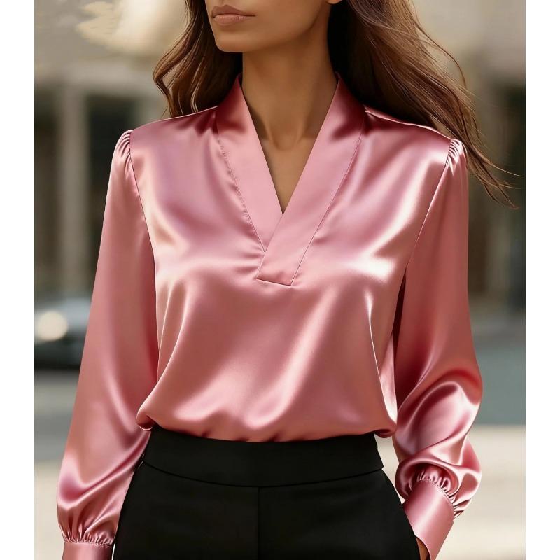 PEYWOW Women's Fashion V-Neck Long Sleeve Spring Autumn Casual Blouses & Shirts