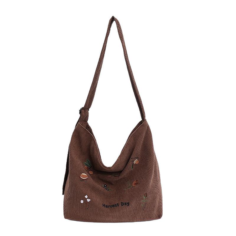 

Минималистичная вельветовая сумка-кроссбоди с вышивкой для женщин – Легкая сумка-хобо через плечо на молнии, Повседневная сумка-тоут для путешествий в нескольких цветах