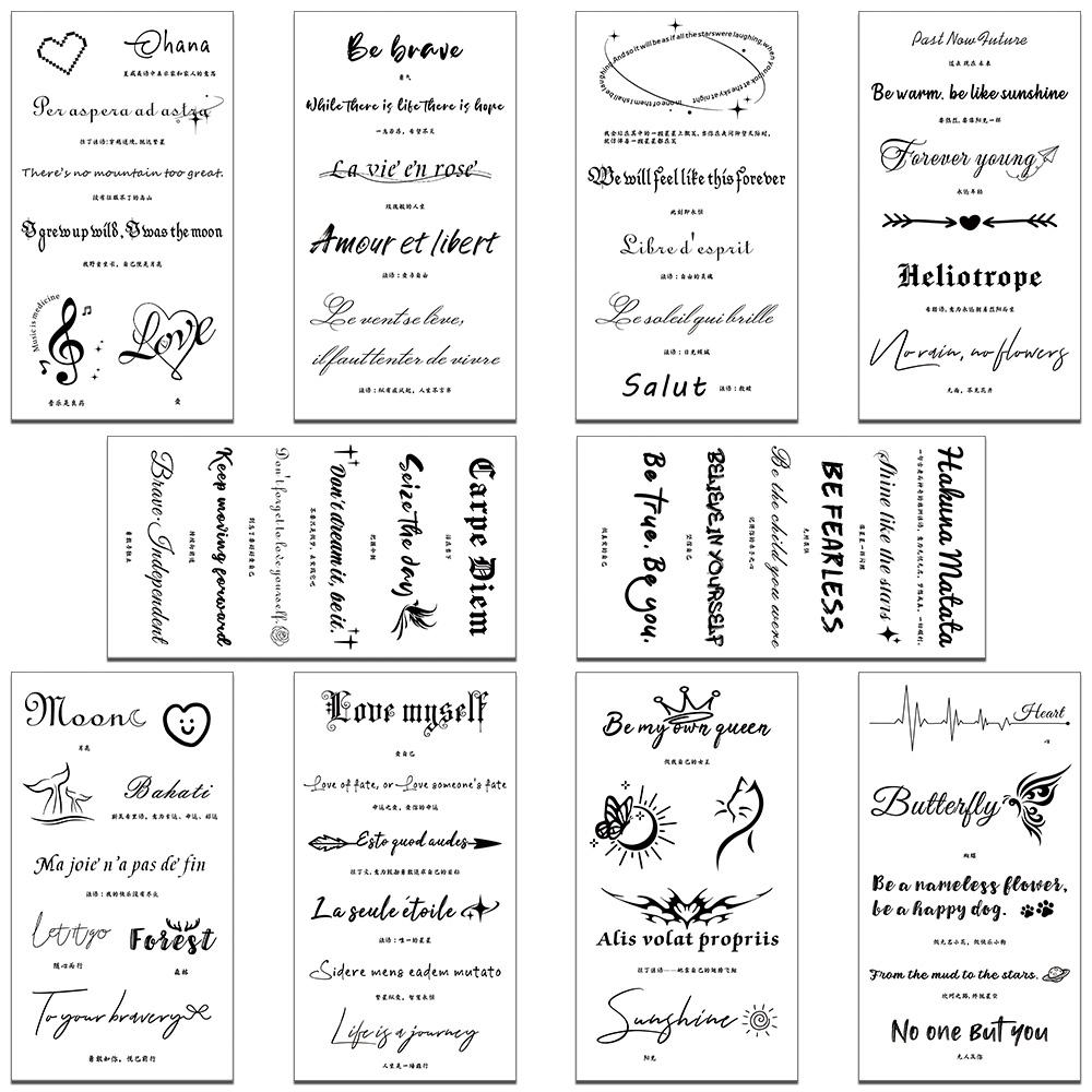 

10 листов черных английских фраз татуировки наклейки для лица руки тела временные поддельные декоративные татуировки наклейки детские креативные подарки