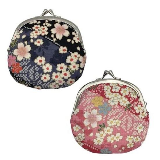 Kyosuke Japan-made Clasp Wallet Pouch Cotton 100 Flower Approximately 1211.5cm Coin Purse Case 3.3 Sun Kanoko Cherry Blossom Pink