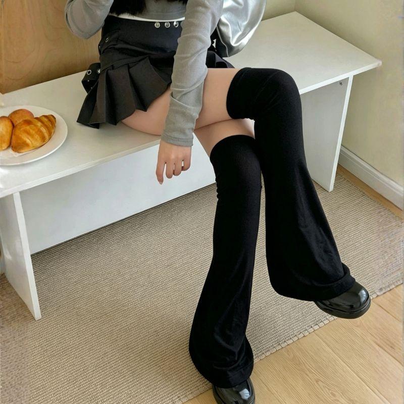 Black White Gothic High Sock Y2K Leg Stockings Lolita Over Knee Leg Warmer Horn Shaped Cuffs Sock For Girls Women Punk Socks