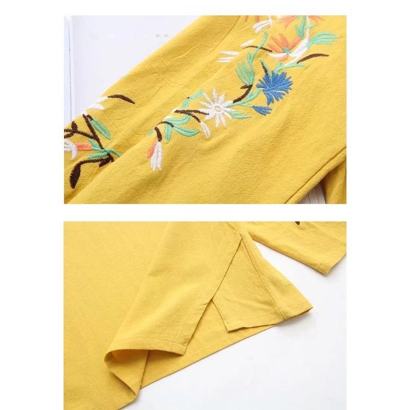 Summer Cotton Embroidered Large Size Women Blouse O Neck Flower Loose Bottoming Shirt New Casual T-shirt Retro Simple Top Basic Elegant Woman Clothing