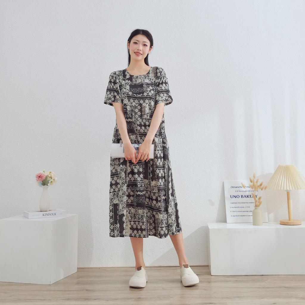 Dimanaf 2025 Women Plus Size Spring Summer Dress Floral Dress Basic Vintage Loose Long Dress Maxi