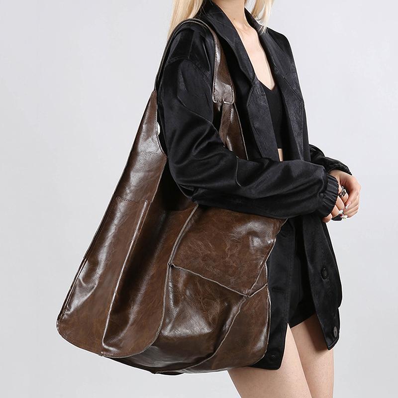 Retro Super Big Shoulder Bag Female Solid Color Hand Bags For Women Soft Leather Casual Shopper Underarm Tote Bag