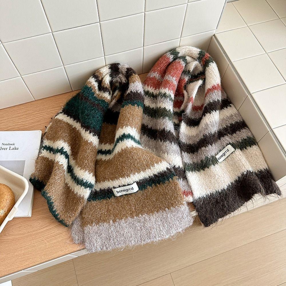 Colorful Neck Protection Knitted Scarf Stripe Cape Wraps Women Fashion Woolen Shawl