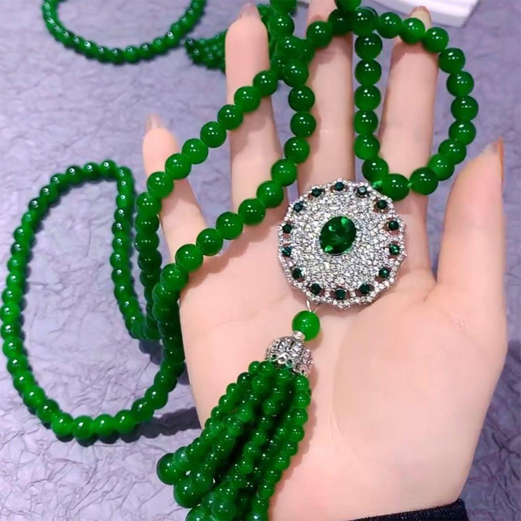 High-End Grüne Kristall Pullover Halskette - Damenmode Vielseitiger Herbst/Winter Leichter Luxus Anhänger