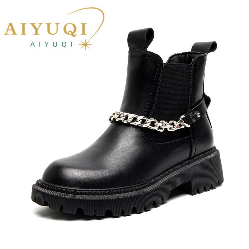 Fashion AIYUQI Boots Women Winter Genuine Leather Large Size 41 42 Fur Women Ankle Boots Fashion British Style Women Chelsea  boots