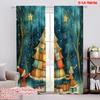 2pcs,2D Plane Printing Pattern Curtains Charming Festive Christmas Tree Scene (4) Versatile Durable Polyester (without Rod)