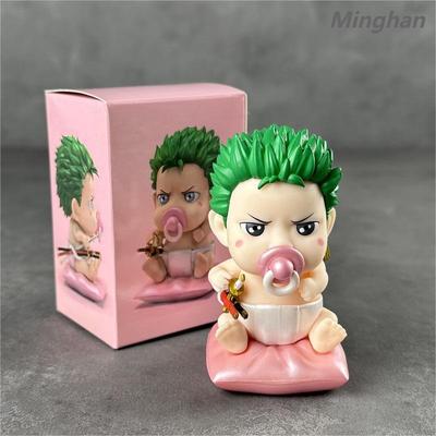 One Piece 9cm Baby Zoro Figures Anime Three Knives Zoro Character Car Decoration Model Cartoon Desktop Ornament Holiday Gifts