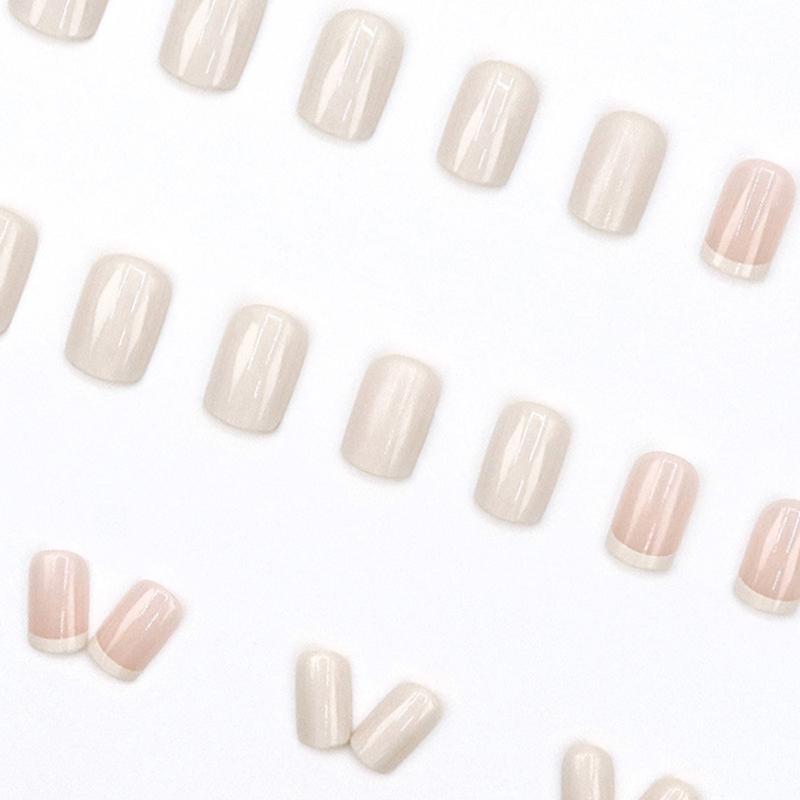 24Pcs French Cream Nude Short Square False Nails With Jelly Adhesive Detachable Fake Fingernails Full Cover Press On Nails Tips