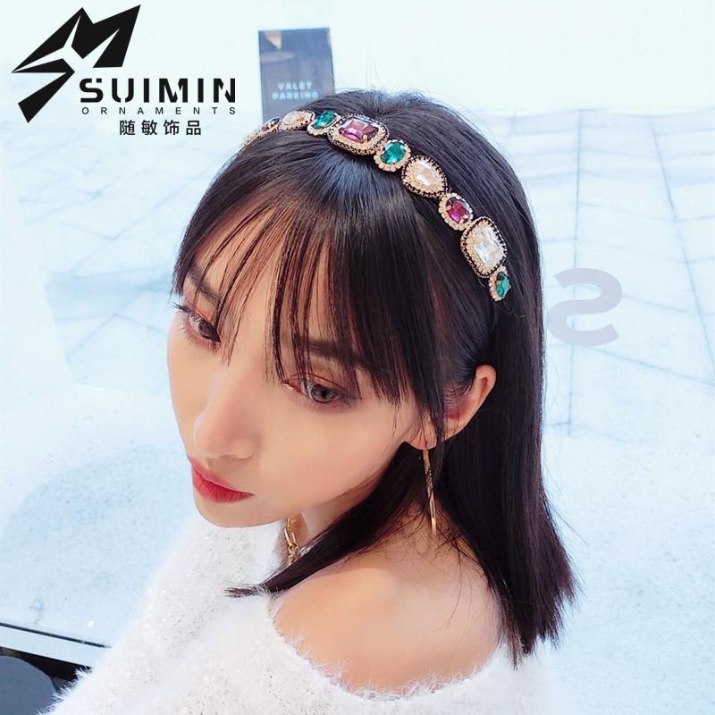Baroque Rhinestone Headbands Hair Hoops For Women Vintage Colored Shiny Crystal Gem Bridal Hairband Headwear Headband