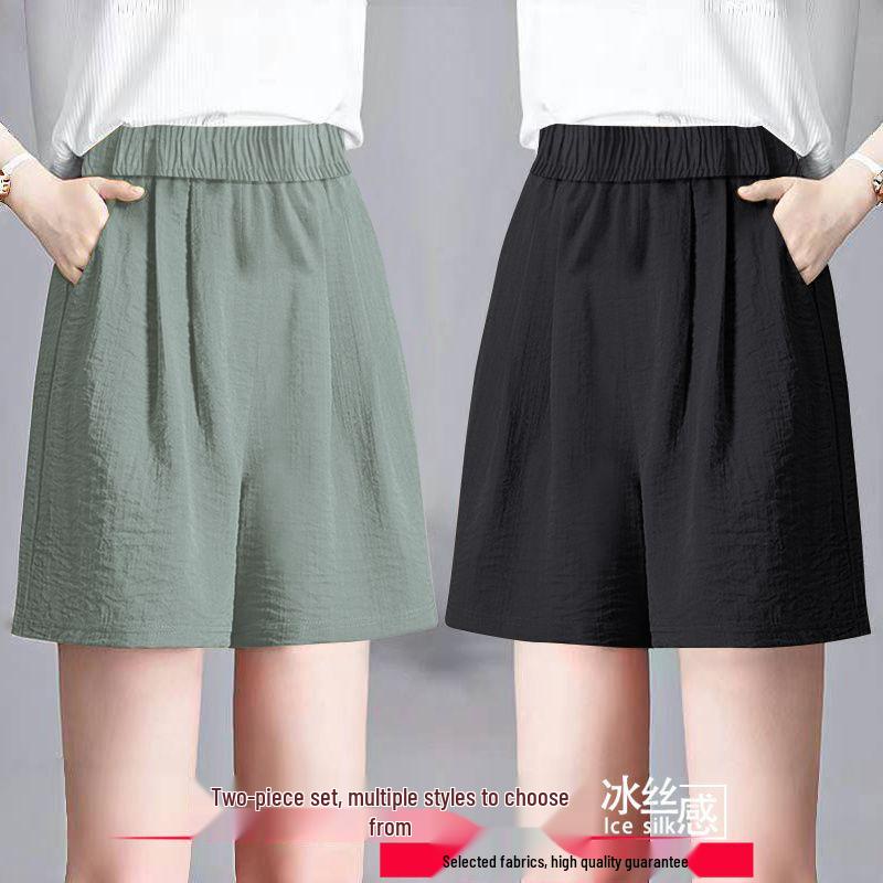 Ice Silk Women's Plus Size Summer Capris: Loose Straight, High Waist, Casual Wide Leg Shorts