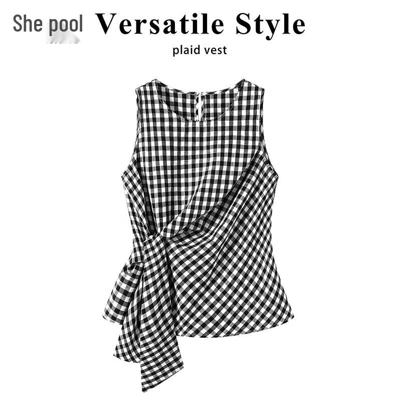 Women s Color-block Plaid Vest Top S