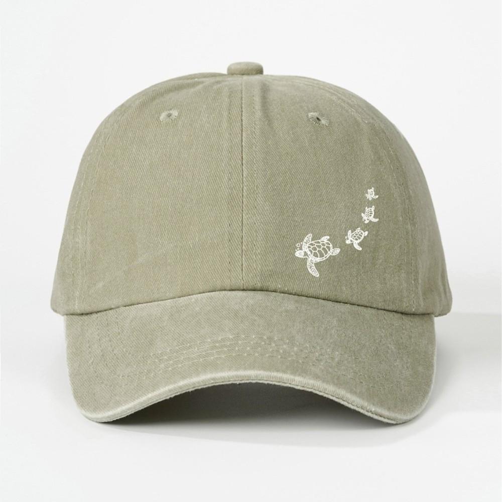 Minimalist Style Turtle Print Baseball Cap Soft Cotton Trucker Hat Washed Baseball Cap  For Adults