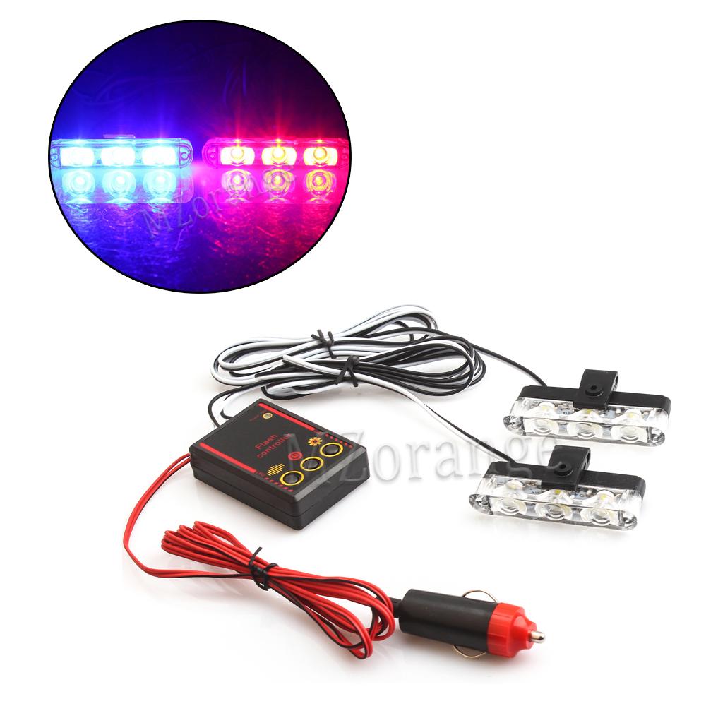 3 LED Car Front Grille Strobe Police Lights Stroboscopes Emergency Warn Lamp 12v 6w Car Flasher Light Cigarette Lighter 2 IN 1