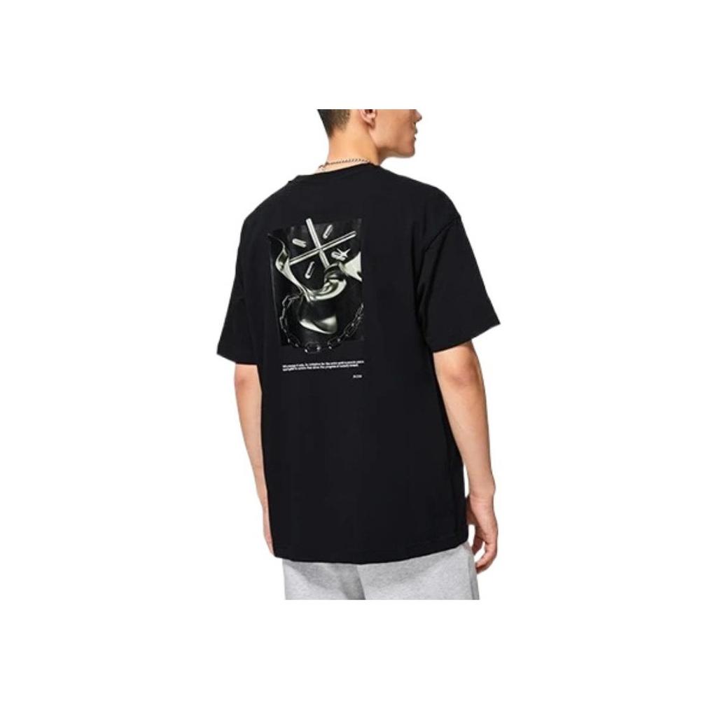 Lining Solid Color Crew Neck Loose Short Sleeve T-Shirt Unisex Tops Black AHSS649-1