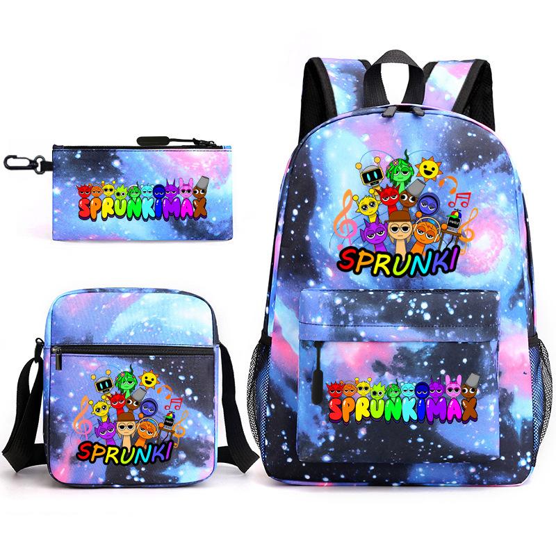 Rhythm Box Cartoon Large Capacity Starry Sky Student School Bag Sprunki Youth Backpack Three-piece Set D