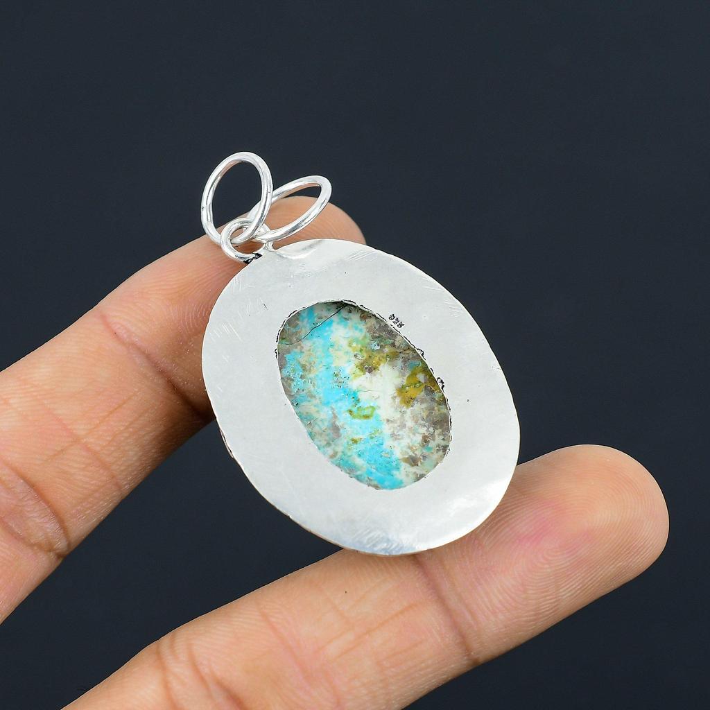 Natürlicher Chrysokoll Edelstein Anhänger 925 Sterling Silber Schmuck Für Frauen