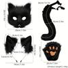 4pcs Adjustable Fox Costume Kit - Faux Fur Mask Bendable Tail Ears Headband & Gloves for Holiday Halloween Cosplay Parties