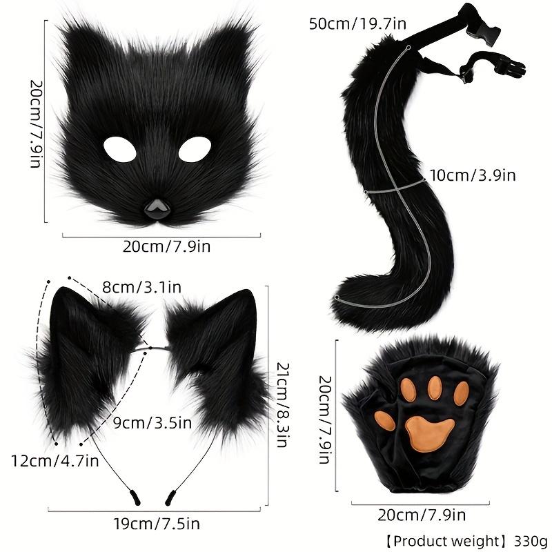 4pcs Adjustable Fox Costume Kit - Faux Fur Mask Bendable Tail Ears Headband & Gloves for Holiday Halloween Cosplay Parties