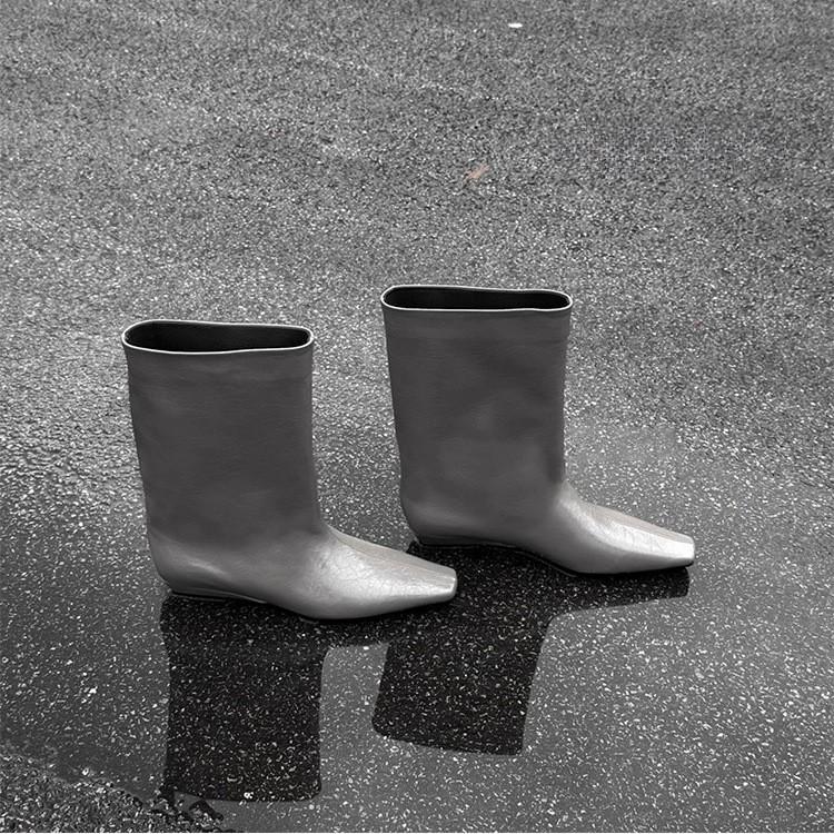 

Cowhide version~ autumn and winter new Korean version of simple square head versatile temperament low heel knight boots women s sleeve medium boots wo 40