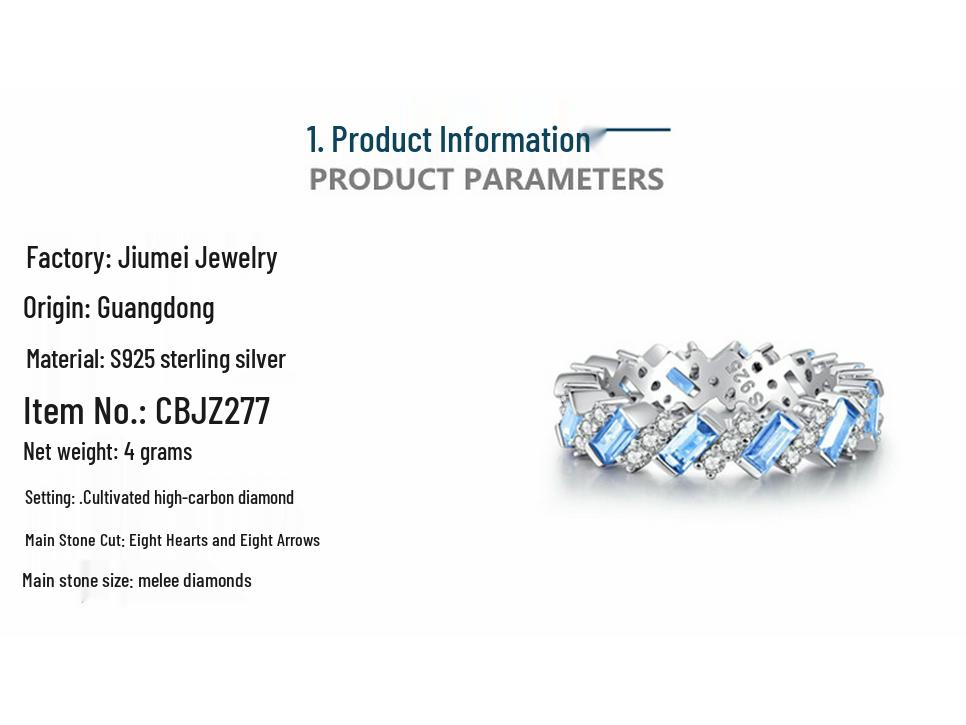 Bague Alliance Éternité en Argent Sterling S925 Aigue-marine & Zircon