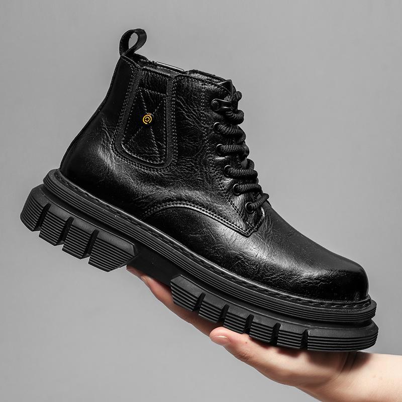 New Winter Lace Up High Top Sports Shoes Men's Windproof Boots Thick Soles for Height Increase