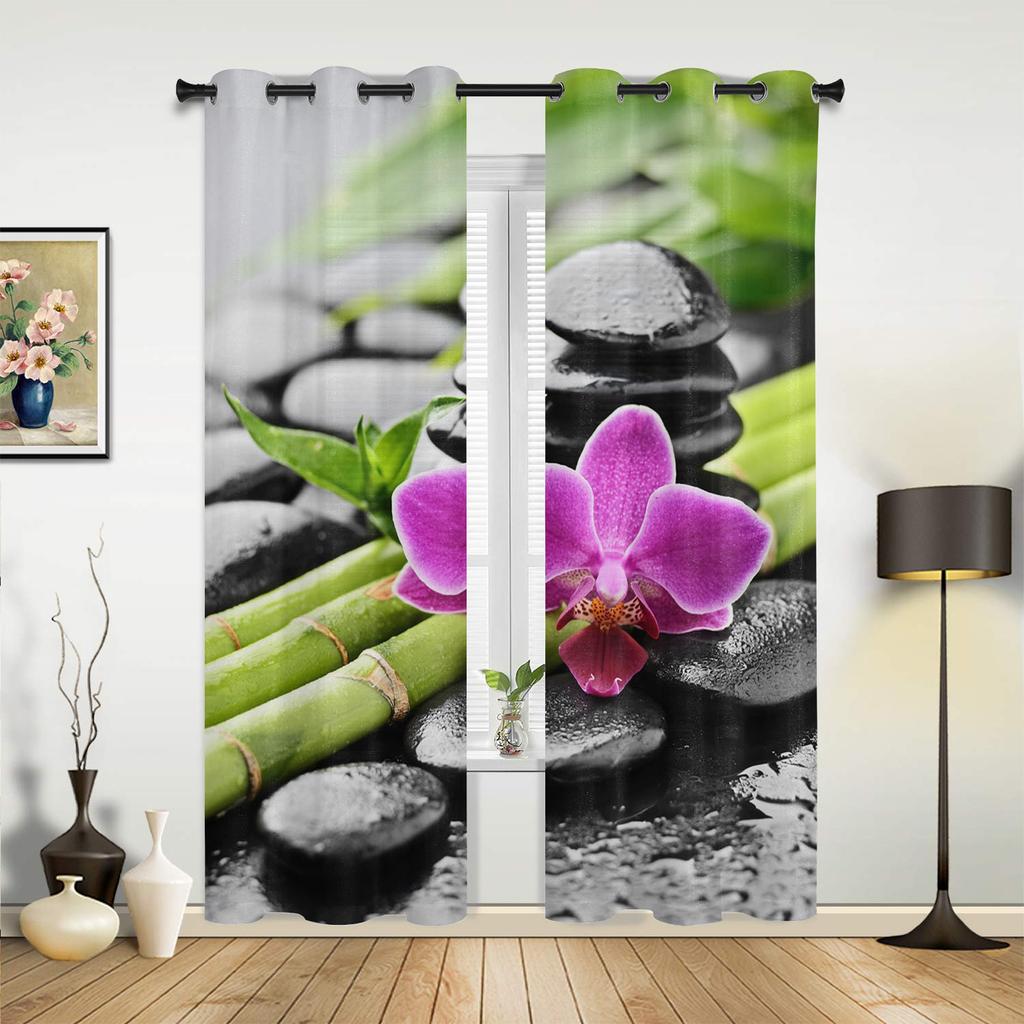 Flower Stone Pink Orchid Reflection White Curtains for Bedroom Living Room Drapes Kitchen Children Window Curtain Home Decor